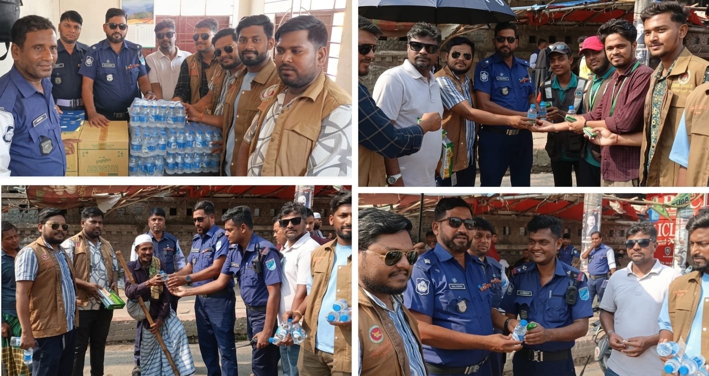 প্রচণ্ড রৌদ্রের প্রখরতায় পথচারী, শ্রমজীবী ও ট্রাফিকদের জন্য ডিসি ও এসপির মানবিক উদ্যোগ সর্ব মহলে প্রশংসিত