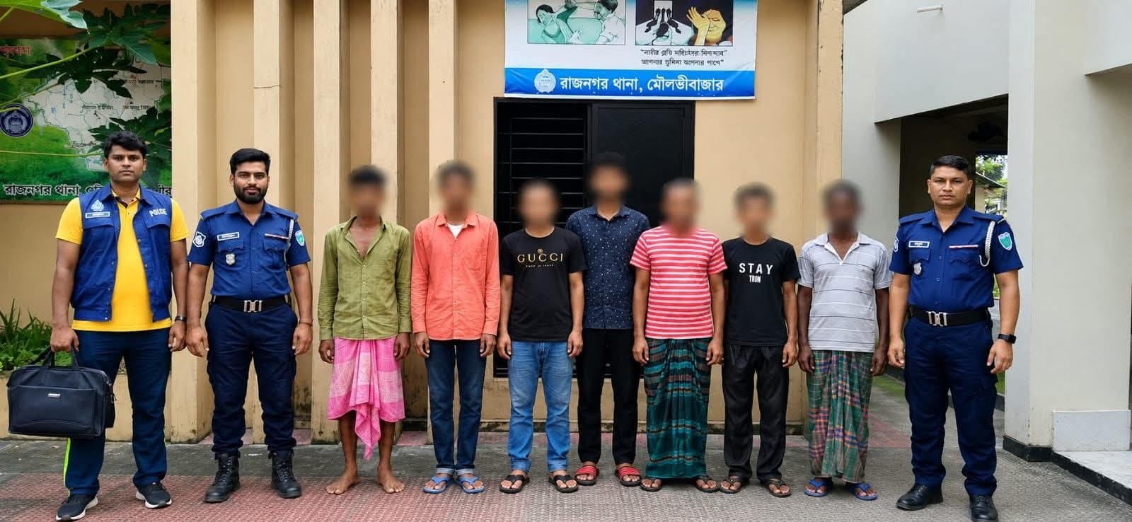 মৌলভীবাজারের রাজনগরে সাজাপ্রাপ্ত দুই আসামিসহ  গ্রেফতার ৭