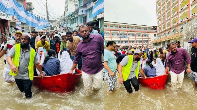 কুমিল্লা এইচএসসি পরীক্ষার্থীদের নৌকায় চড়ে কেন্দ্রে প্রবেশ